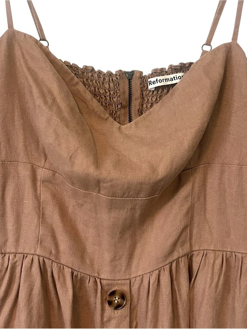 Reformation Cale Linen Midi Dress 10 Peaches Clay Cottagecore Sundress - Picture 5 of 12